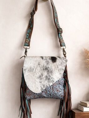 Myra Cowhide Crossbody Bag Conceal Carry Western Boho Leather Fringe Cowgirl